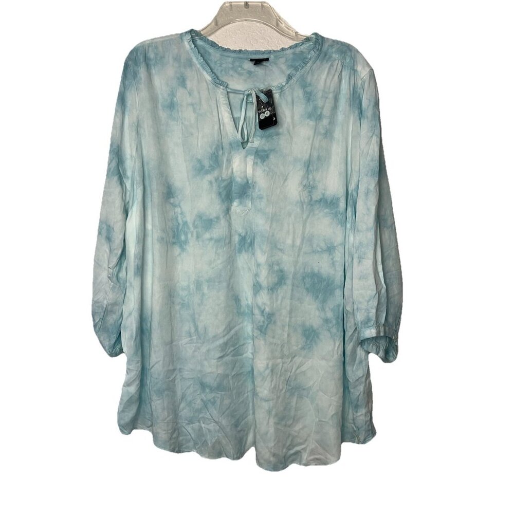 Torrid Indigo Blue Tie-dyed Peasant Top Shirt  Sz 4X 26W NWT Flowy